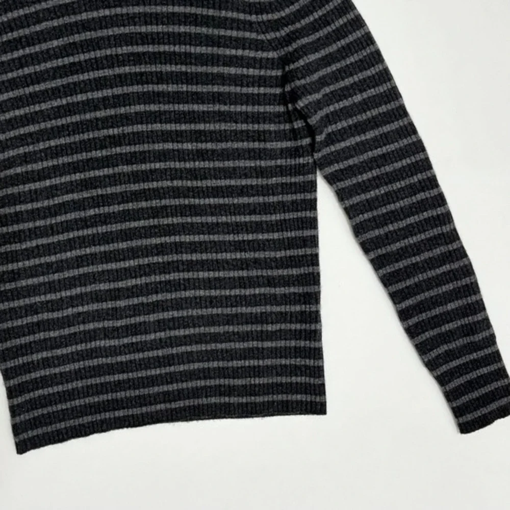 Men's VINCE Cashmere Striped Turtleneck Sweater Gray Ribbed Knitwear‎ X-Large